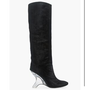 Jeffrey Campbell Modified Black Calf Hair Knee-High Boot Size 8.5 Clear Heel New